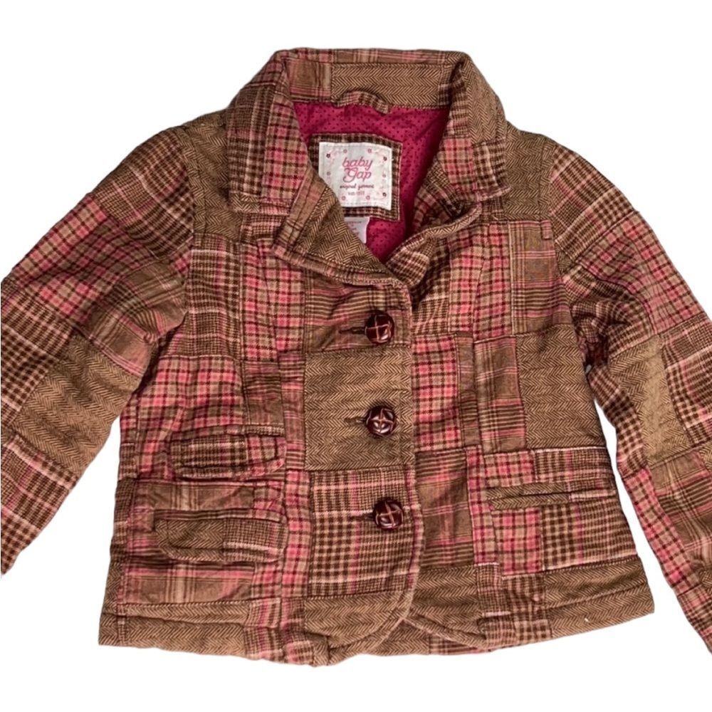 Baby Gap girl’s toddler plaid patch black jacket size 3T